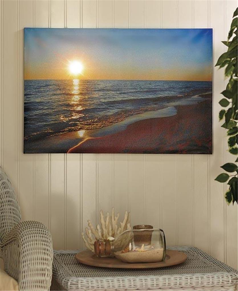 LIGHTED SCENIC CANVAS BEACH LIGHTHOUSE PIER WALL ART ...