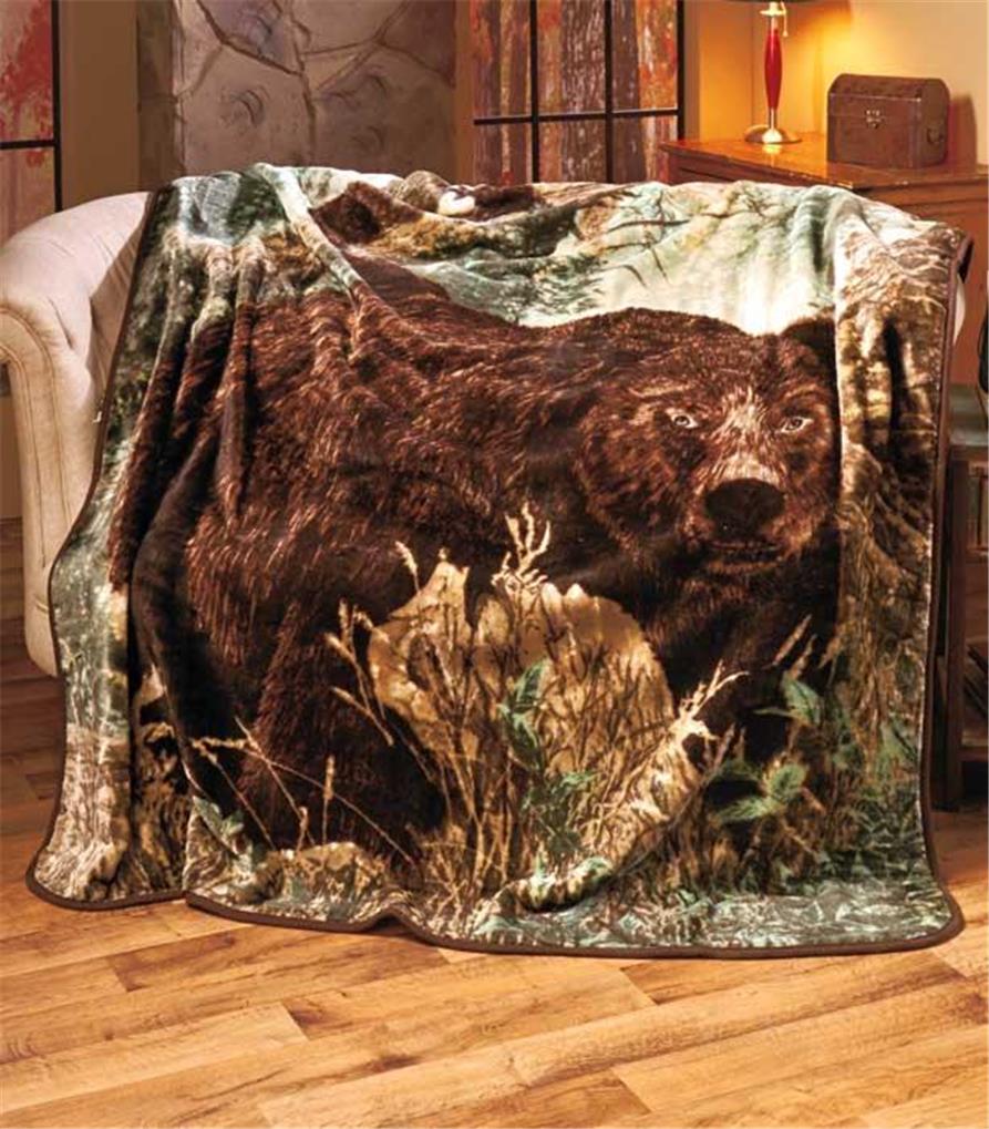 60"X80" RASCHEL SCENIC WILDLIFE HORSES DEER BEAR WOLVES THROW BLANKET