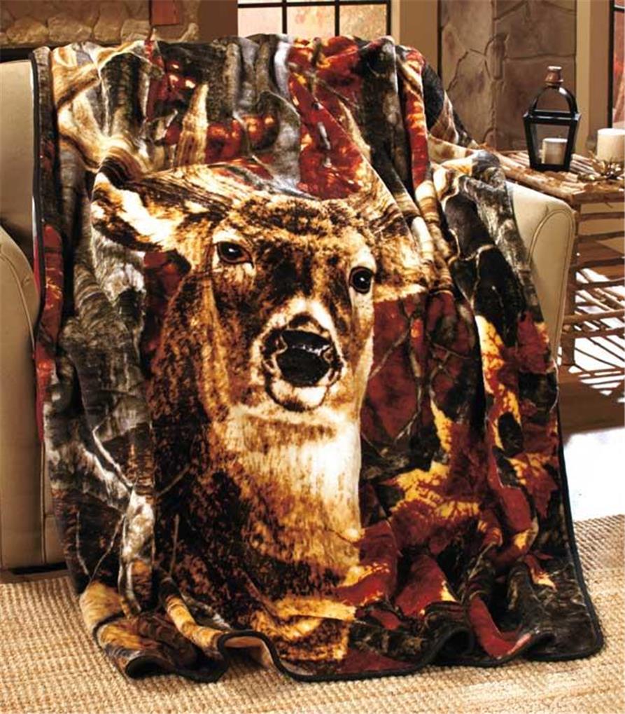 60"X80" RASCHEL SCENIC WILDLIFE HORSES DEER BEAR WOLVES THROW BLANKET