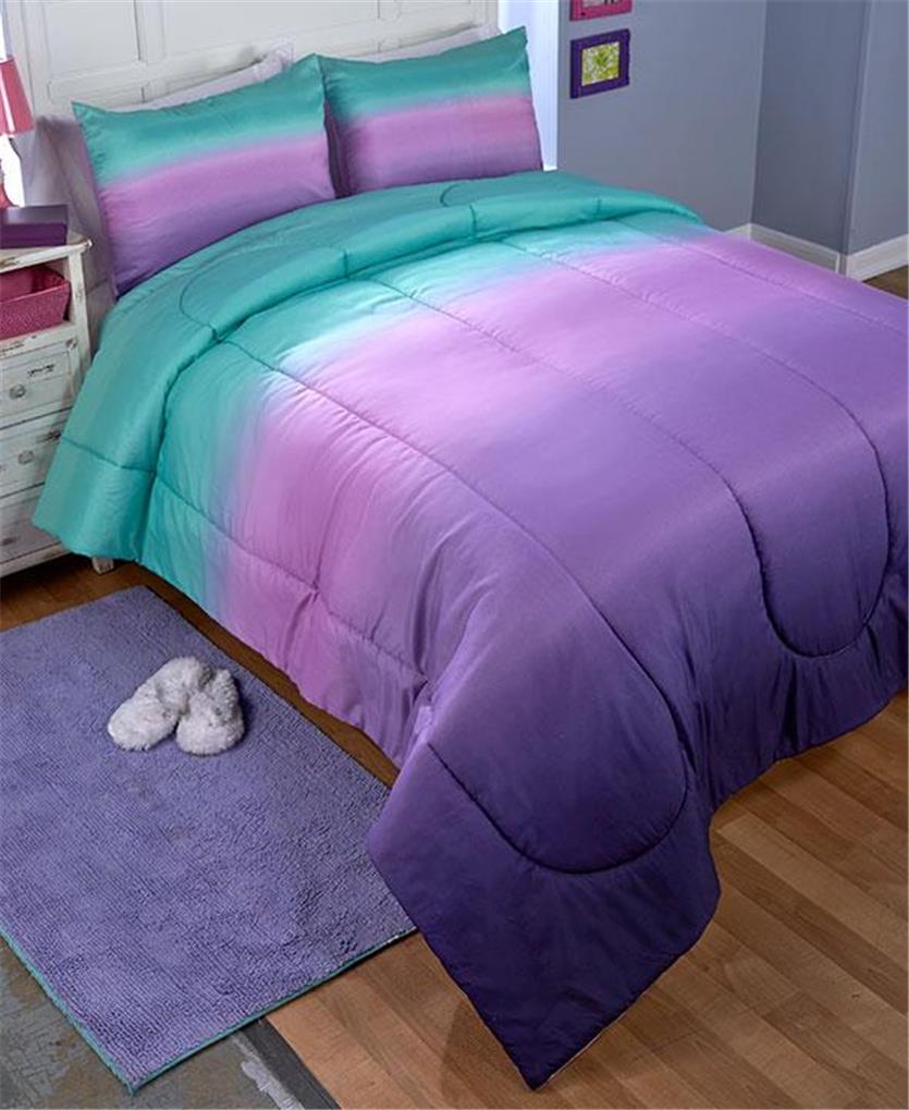 Contemporary Ombre Printed Turquoise Or Purple Comforter Sham Set
