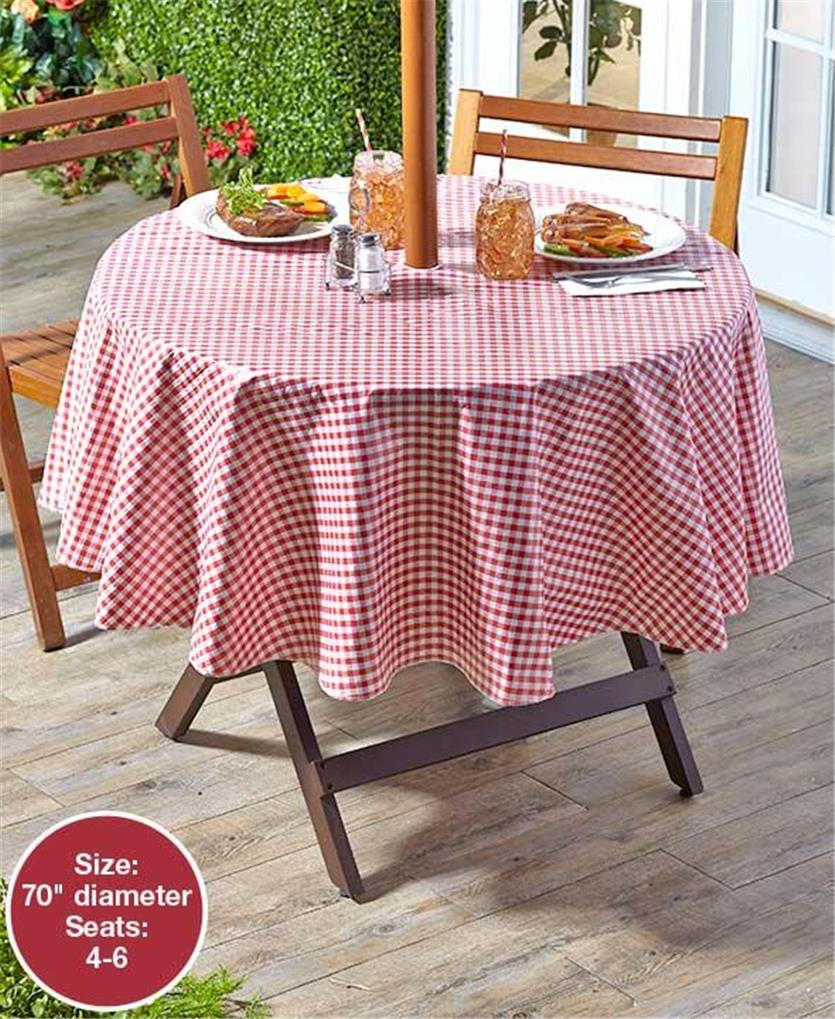 GINGHAM OUTDOOR UMBRELLA TABLE TABLECLOTH EASY TO CLEAN PVC2 SIZES, 3