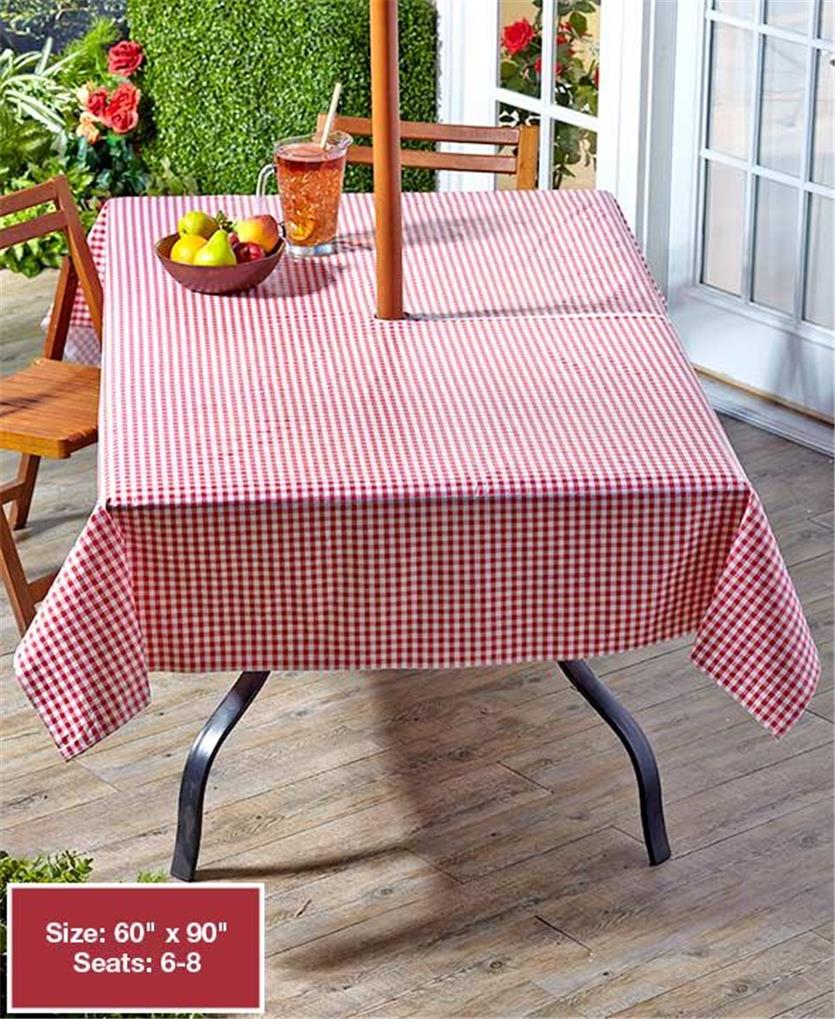 GINGHAM OUTDOOR UMBRELLA TABLE TABLECLOTH EASY TO CLEAN PVC2 SIZES, 3