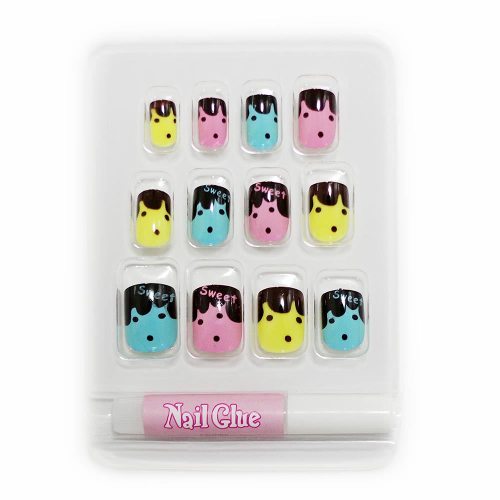 NEW For KIDS CHILD GIRL DIY FALSE FAKE NAILS NAIL TIPS FRENCH 12pc SET