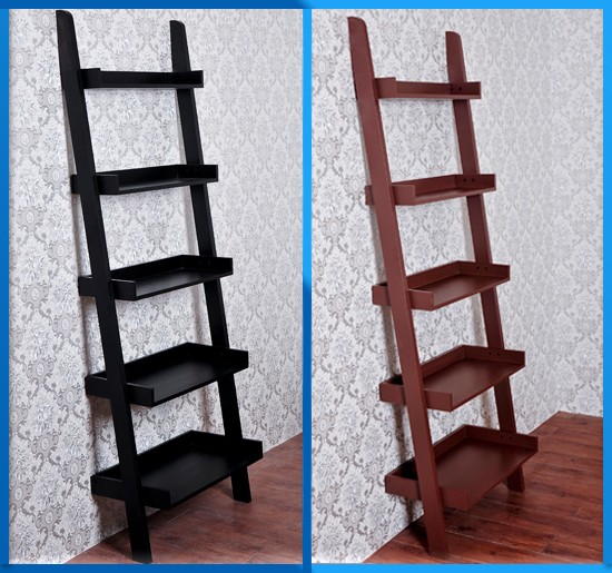 Details about 5-Tier Wood Bookcase Leaning Ladder Book Shelf Wooden 