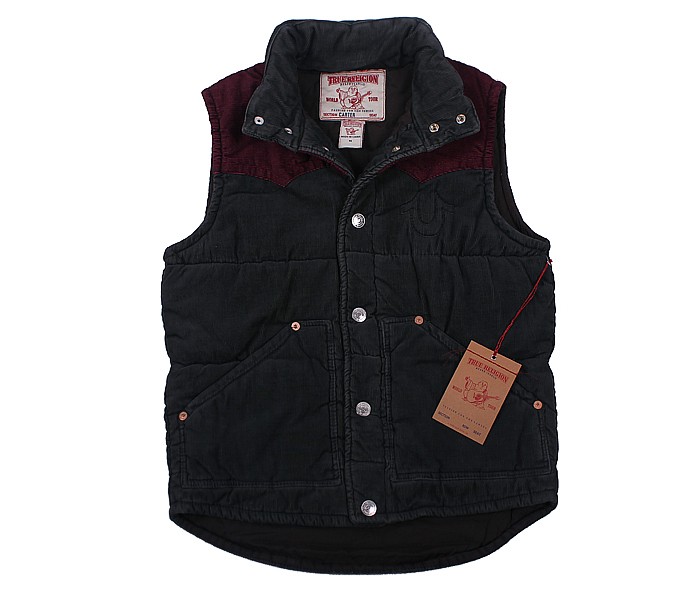 TRUE RELIGION MEN'S CARTER CORDUROY PUFFER VEST CHARCOAL MULTI SIZE eBay