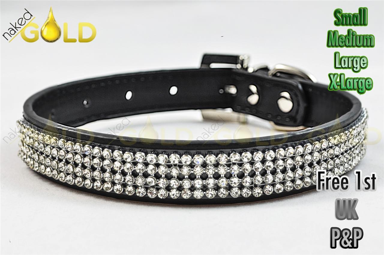 New Black Diamante Dog Collar Rhinestone Leather Bling eBay