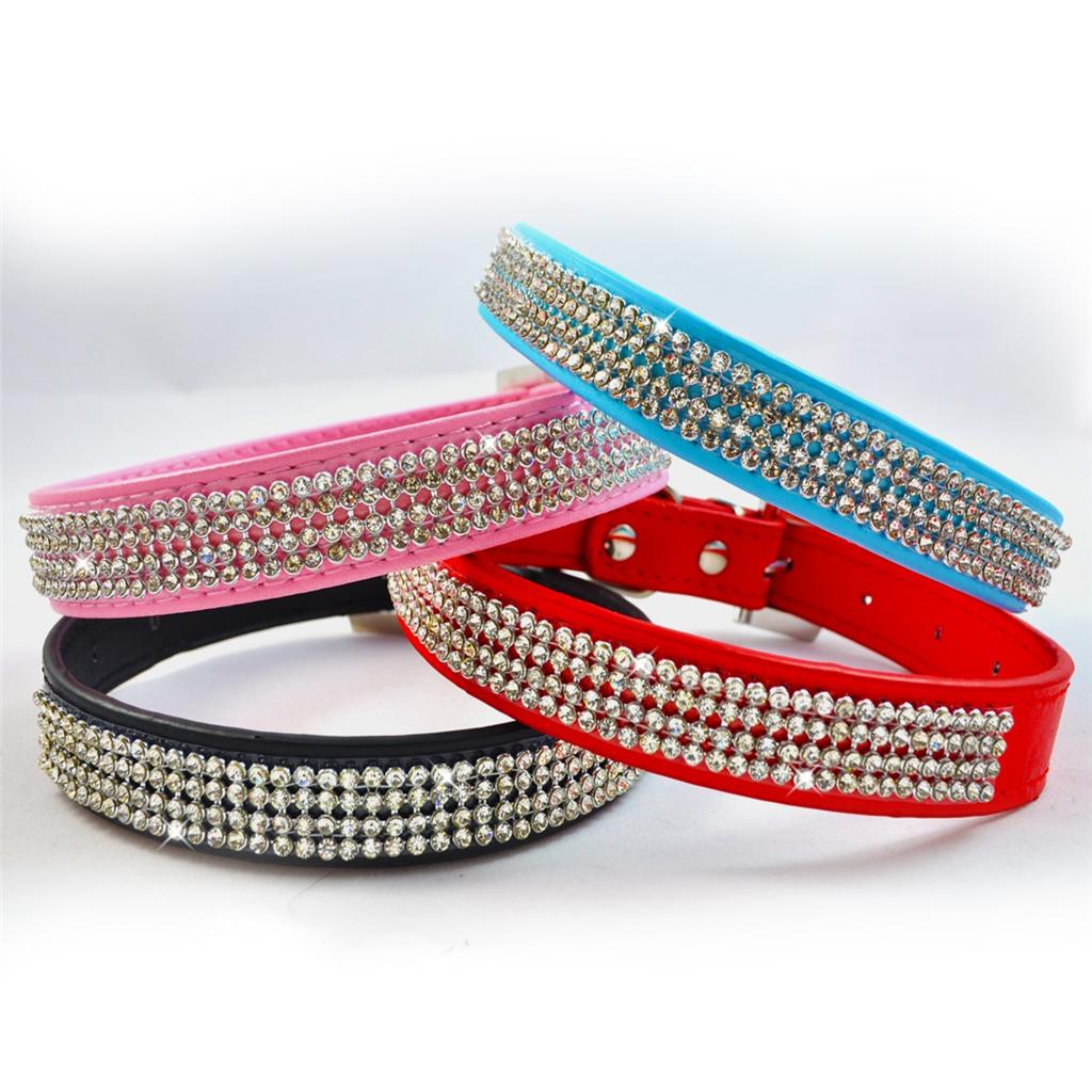 New Diamanté Dog Collar Rhinestone Leather Bling eBay