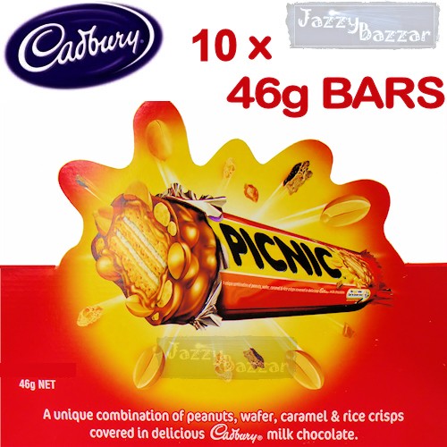 Cadbury's Picnic Bar 10 x 46g Bulk Box Pack Milk Chocolate Peanut Bars
