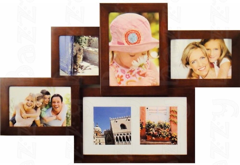 12 PHOTOS Timber PICTURE COLLAGE 10 Frames WOODEN Walnut Brown Wall
