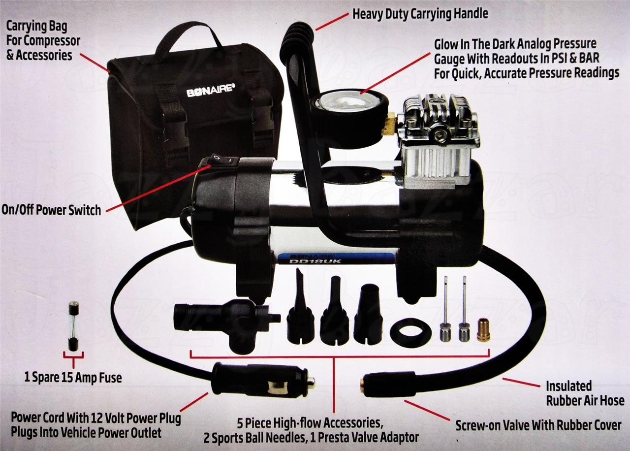 12V Air Compressor Portable BONAIRE Heavy Duty Mini 100PSI Car Tyre