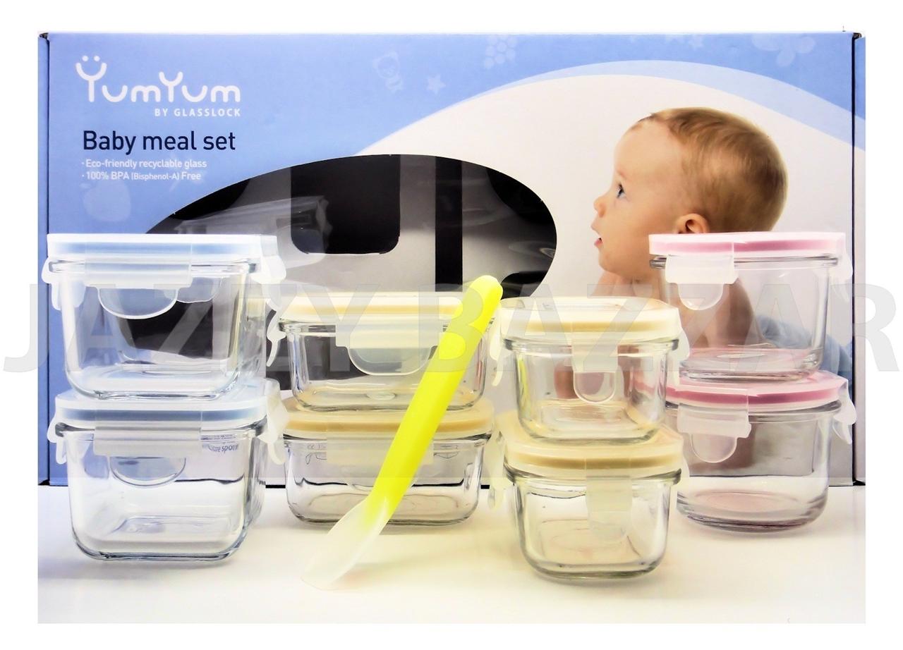 9Pc Glasslock Baby Food Glass Storage Container Set BPA Free Silicone Spoon NEW