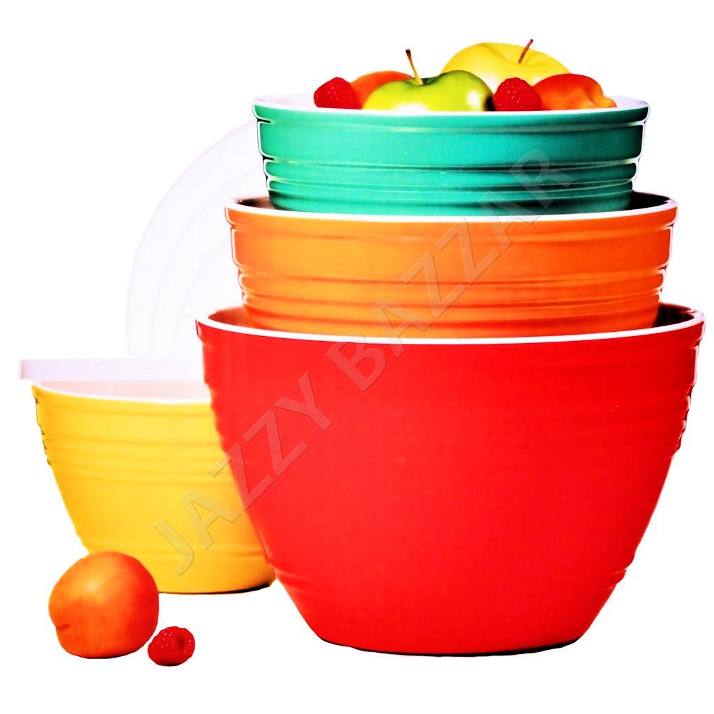 Fluted 4pc Pure 100 Melamine Mixing Bowl Set Air Tight Lids Non Slip