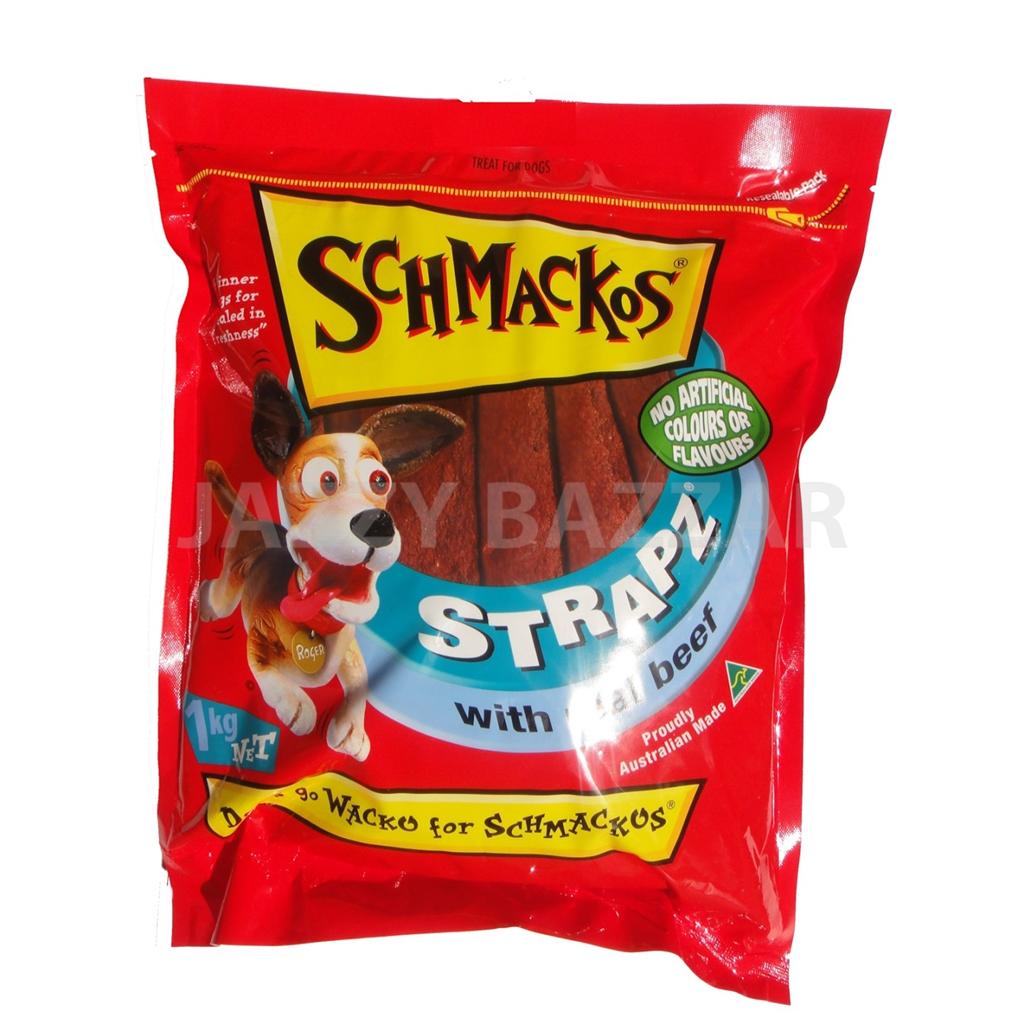 SCHMACKOS 1 Kg Beef Strapz Bulk Dog Treats Straps Resealable Pack
