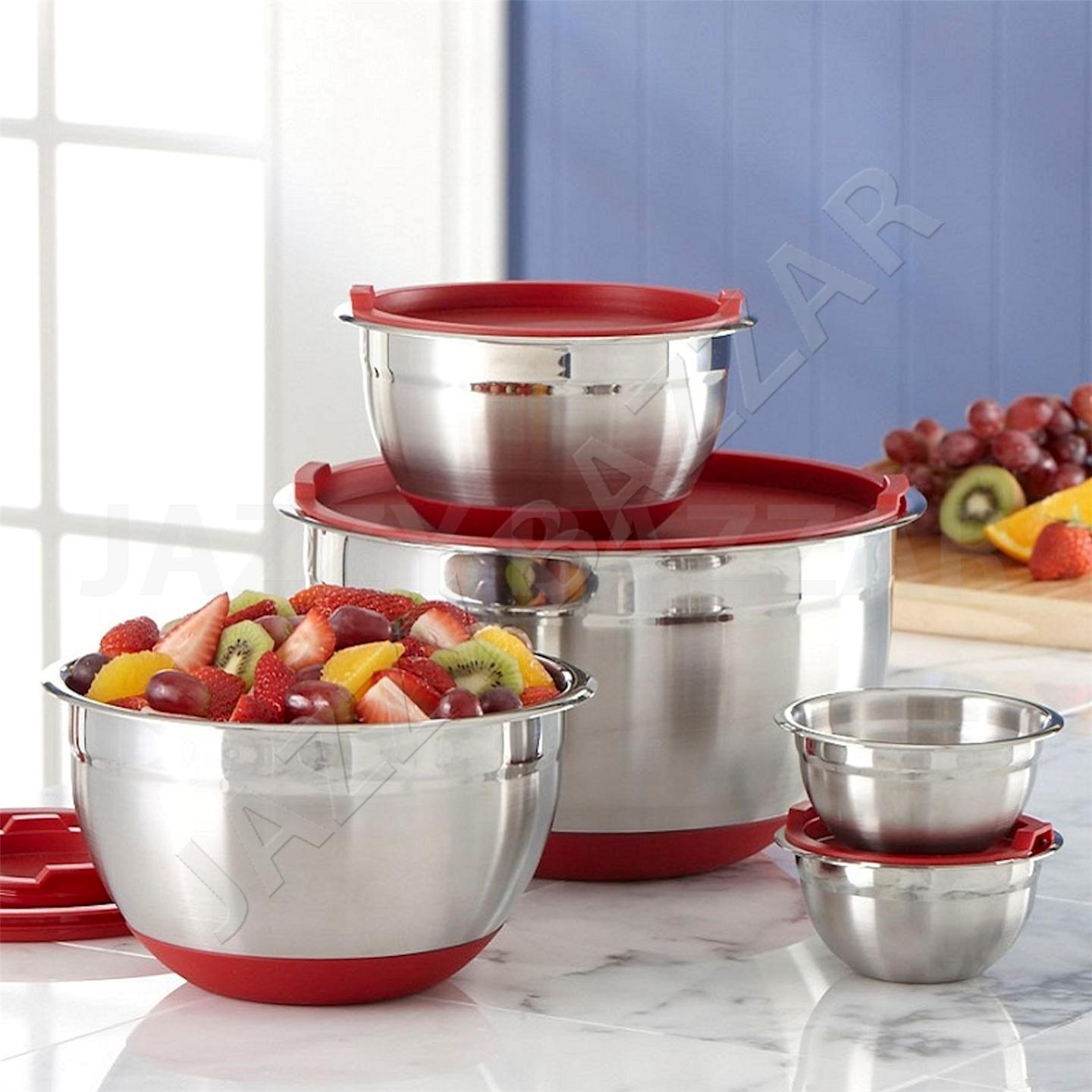 large stainless steel mixing bowl with lid