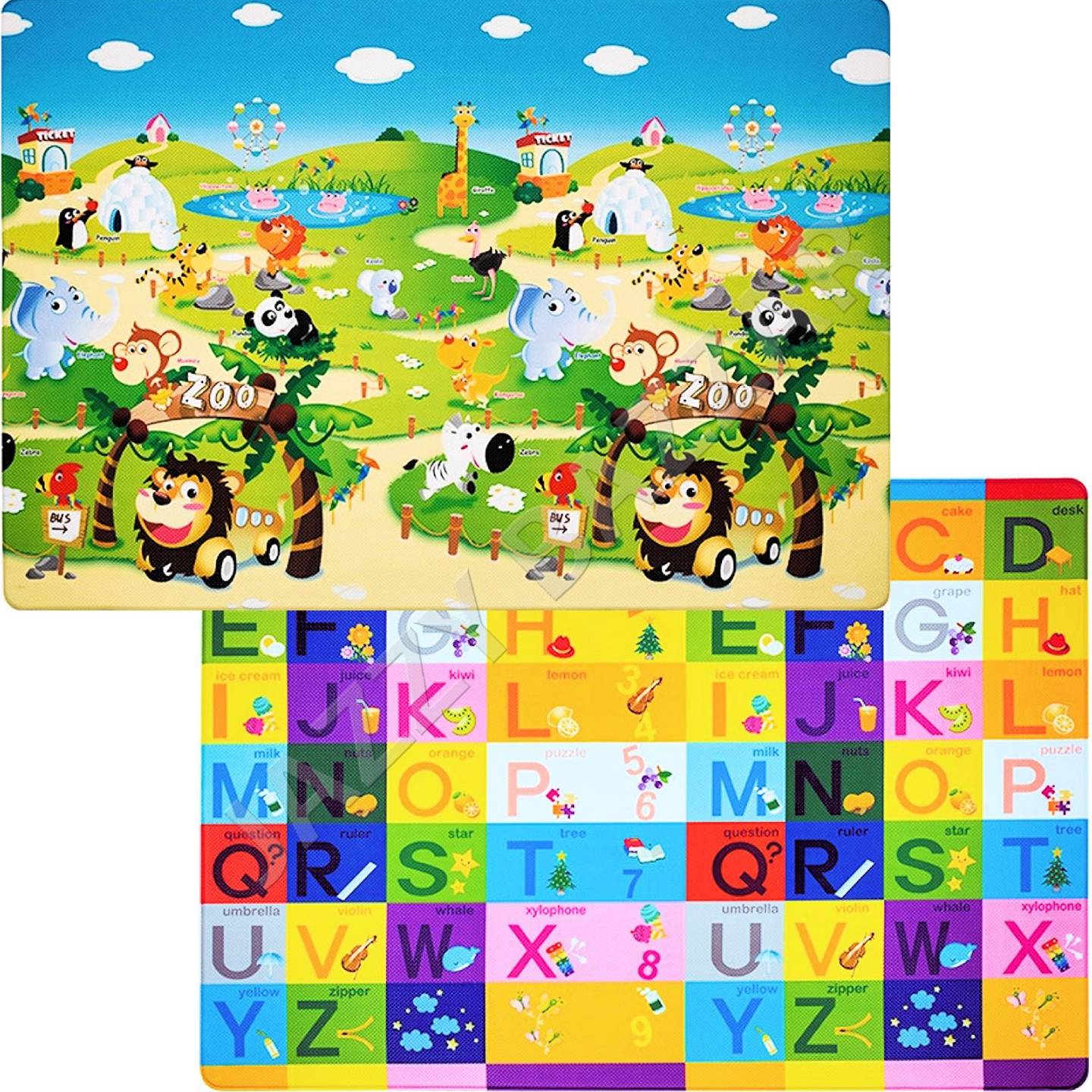 Baby Play Mat 1.9x1.3m Dwinguler Zoo Alphabet Waterproof Reversible Rug
