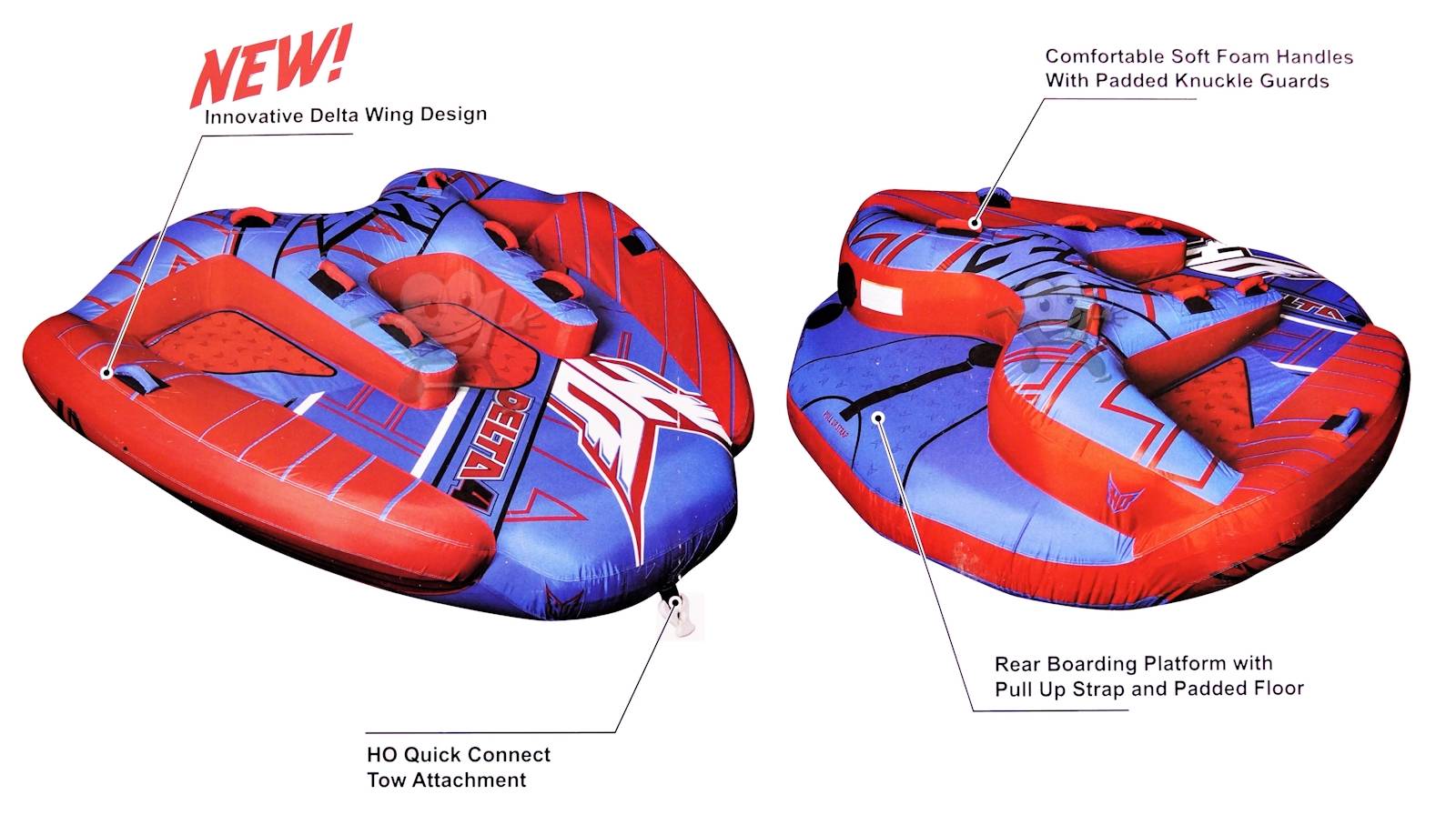 HO SPORTS DELTA 4 Person Towable Inflatable Water Tube Raft Boat Ski