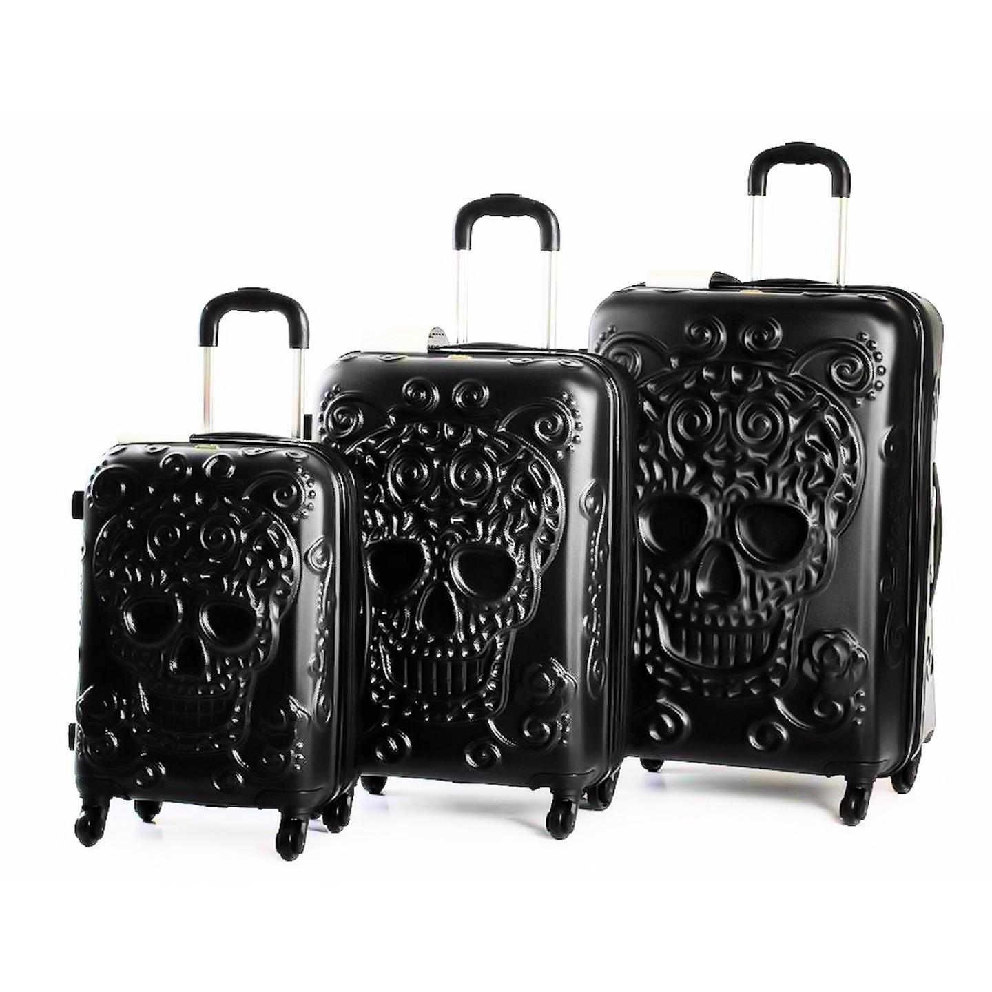 IT Luggage Set Skull Emboss 3Pc Hardside Expandable 4 Wheel Spinner