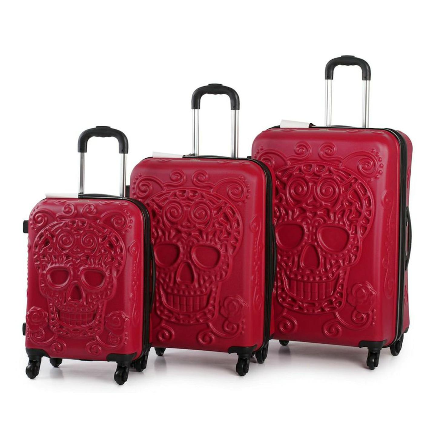 IT Luggage Skull Emboss Hard Shell Suitcase 3Pc Trolley Case Set
