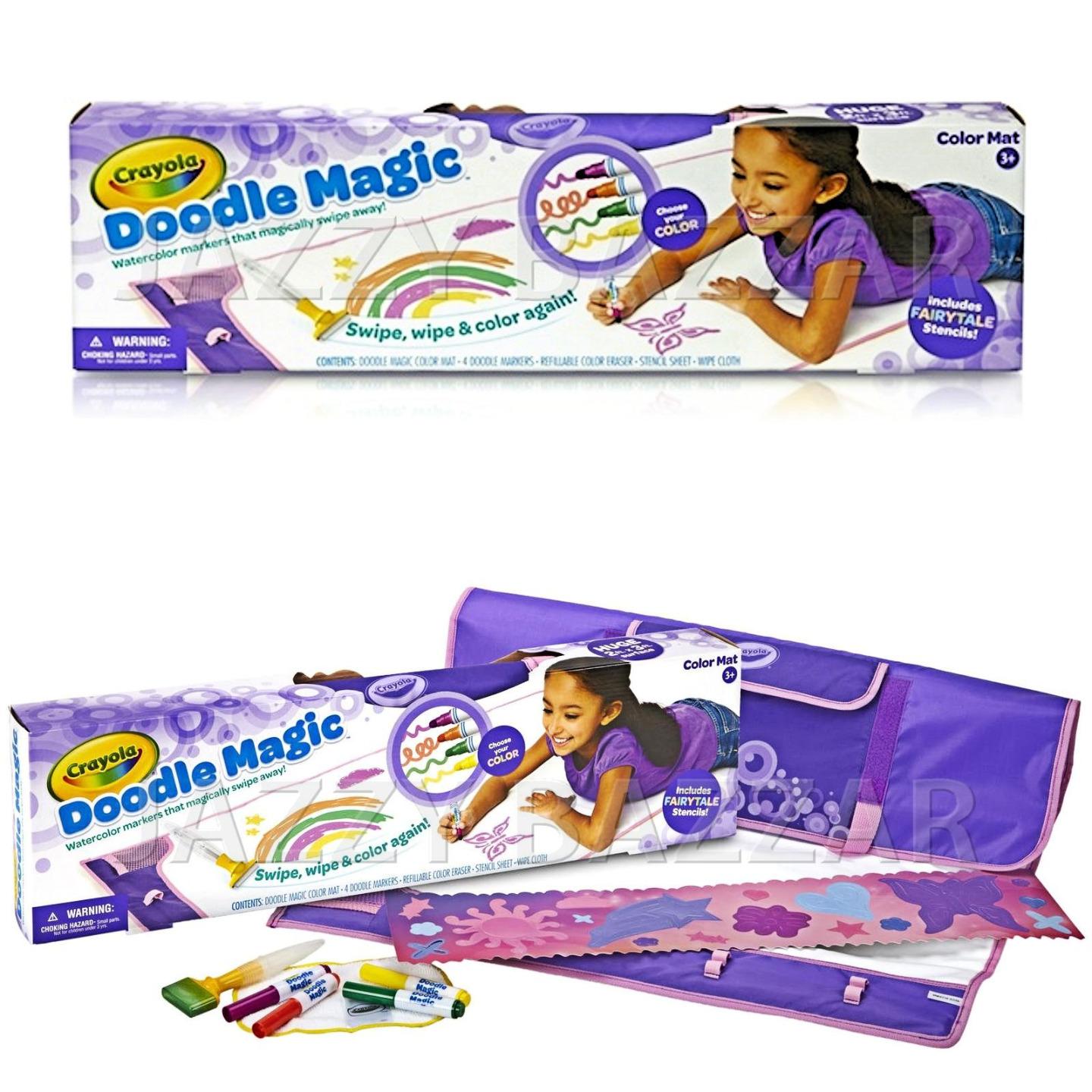 Crayola Doodle Magic Color Mat Pack 4 Markers+Fairy Stencil Sheet Wipe