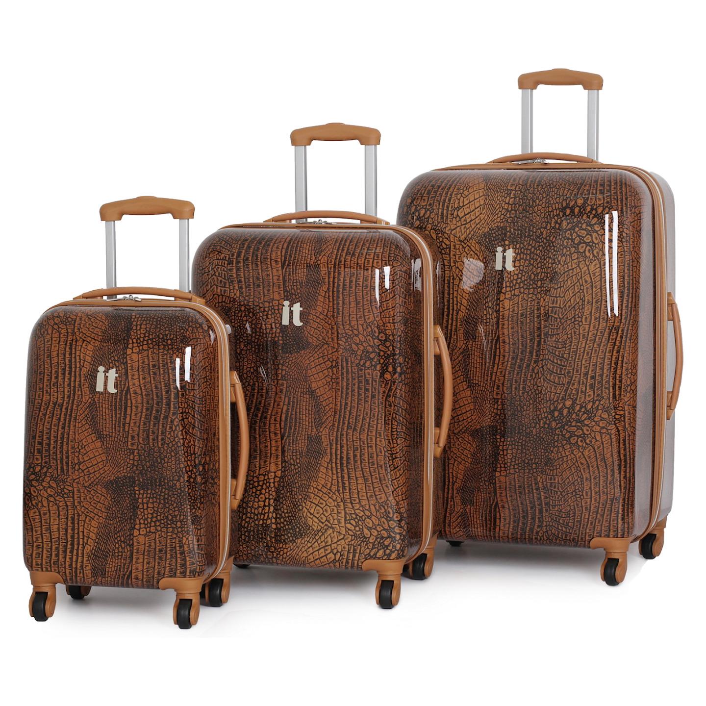 3IT Luggage Frontline Croc Designer Trolley Hard Shell Suitcase Set