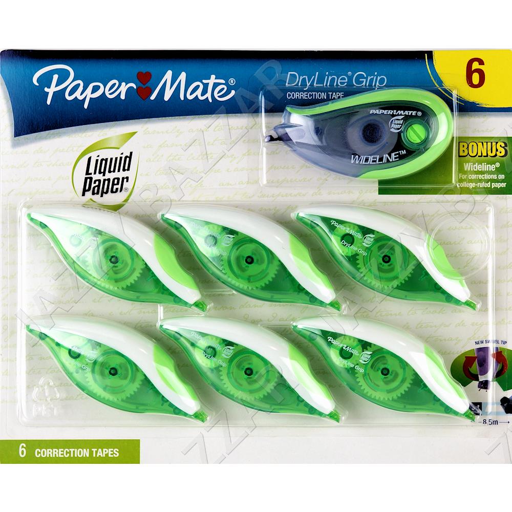 Papermate Liquid Paper Correction Tape Dryline Grip White out 6x5mm+1