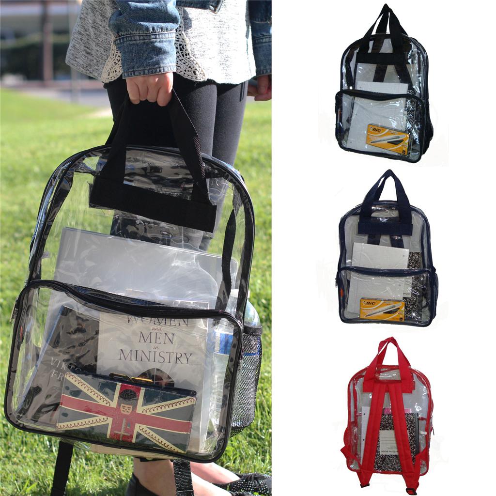 Clear Plastic See Through Security Transparent Backpack Bag, Black Red