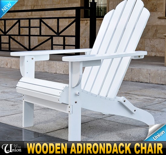  Outdoor Wooden Folding Adirondack Chair Wood Wide Patio Garden White