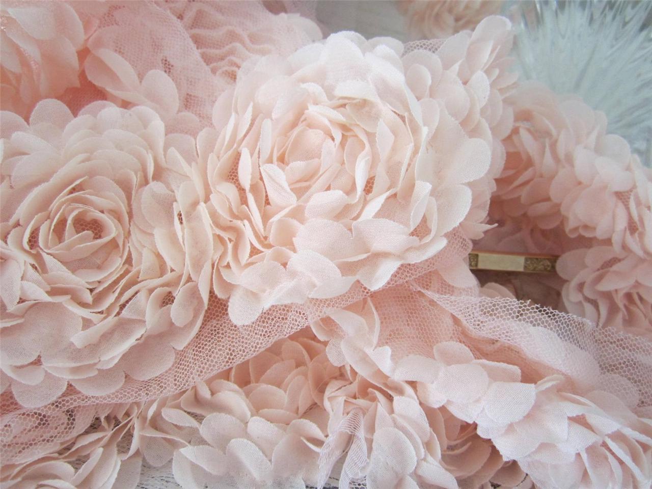 Chiffon Flower Trim 10 Large Waterlily Flowers Mesh Fabric Peachy Pink