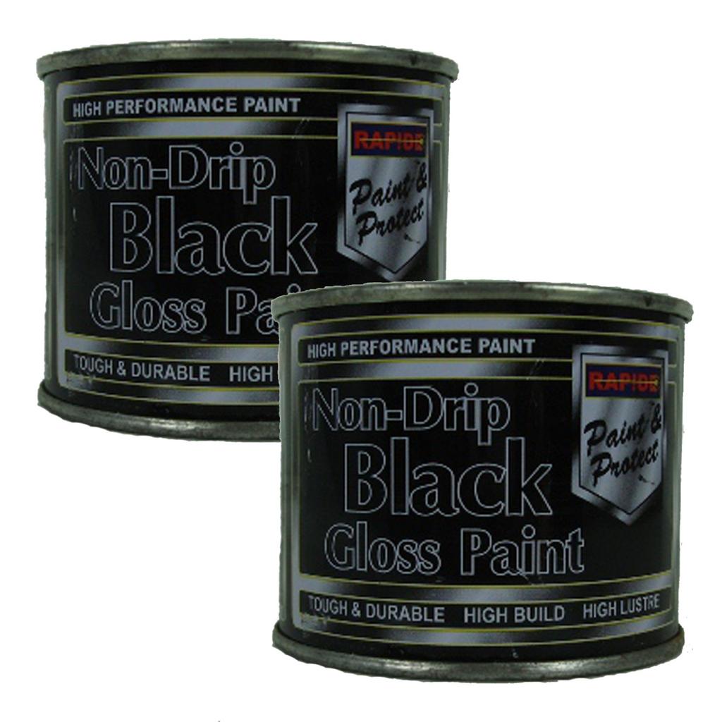 C 2 x BLACK NON DRIP GLOSS PAINT 180ML small tin (not Hammerite) eBay