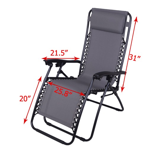 Gray Zero Gravity Chair Folding Recliner Patio Pool Lounge Chairs