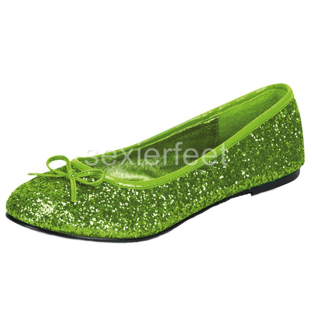 Lime Green Glitter Flats Shoes