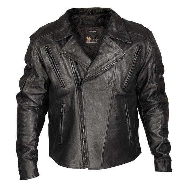 Xelement Armored Mens Black Classic Rider Leather Motorcycle Jacket