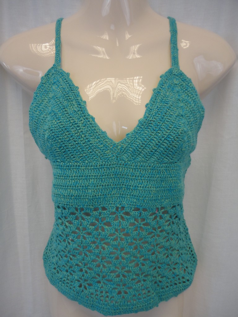 Aqua-Green-hand-crochet-hand-knitted-look-spaghetti-strap-summer-boho-chic-top
