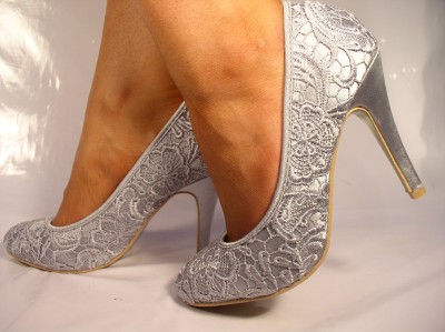 silver grey satin shoes
