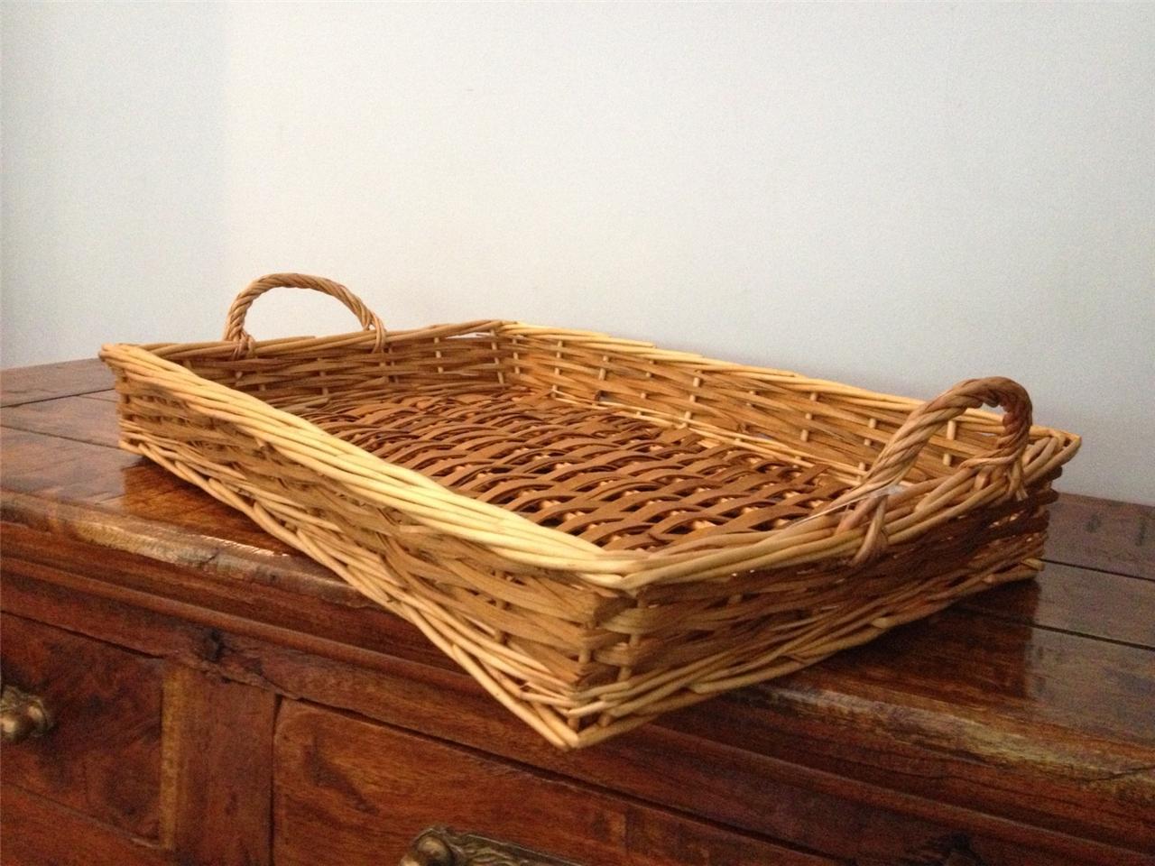 LARGE COUNTRY STYLE SHALLOW WICKER TRAY SHOP DISPLAY KITCHEN BREAD