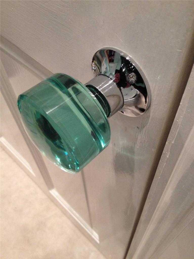 STUNNING PAIR LARGE CONTEMPORARY CRACKLED GLASS MORTICE DOOR KNOBS