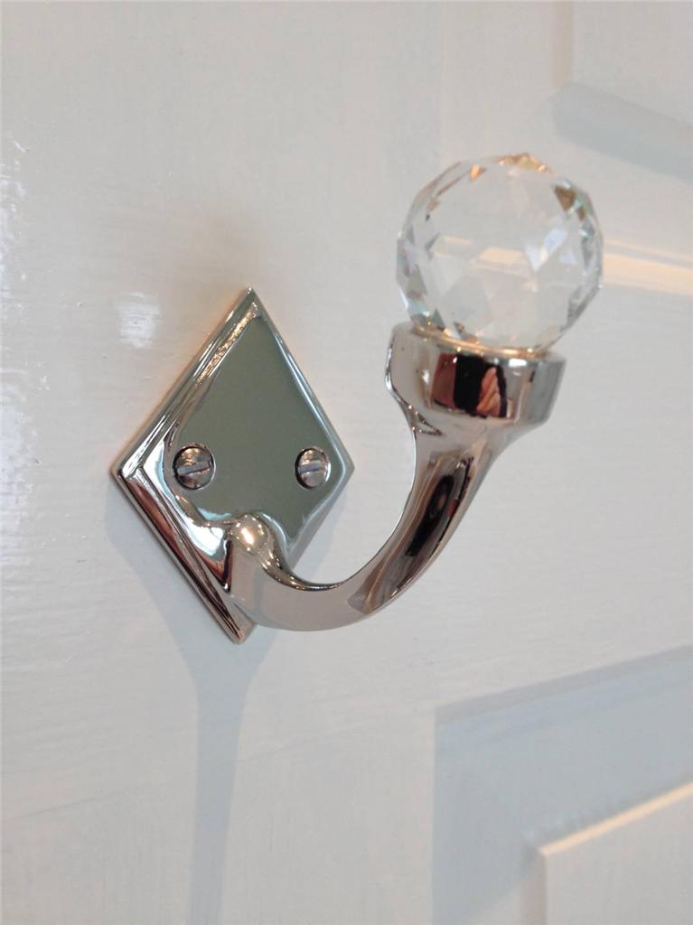 STUNNING NICKEL BRASS CUT GLASS DOOR / WALL SINGLE HOOK HANGER BATHROOM