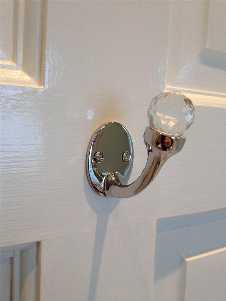 STUNNING NICKEL BRASS CUT GLASS DOOR / WALL SINGLE HOOK HANGER BATHROOM