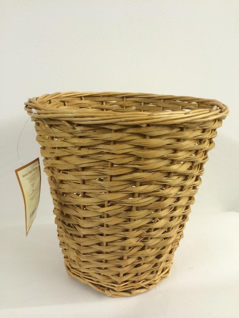 WHITE BUFF CREAM WICKER WOOD WASTE PAPER BASKET MATT FINISH,OFFICE BIN