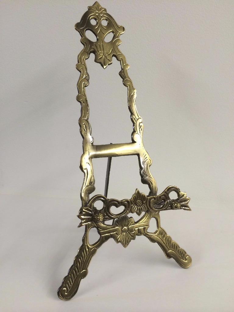 LARGE BRASS NICKEL BRONZE EASEL 38CM PLATE DISPLAY PICTURE STAND