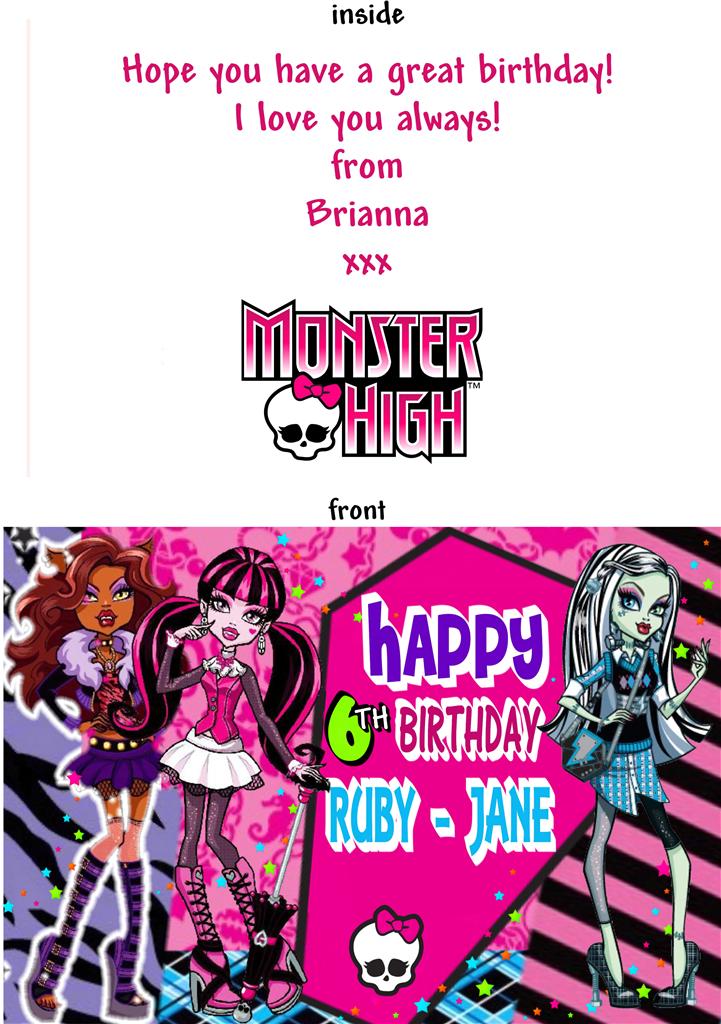 Personalised Birthday Card With Monster High Coffin Print ANY Name AND