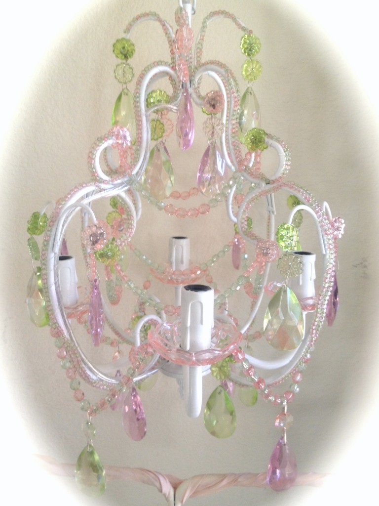 Shabby French Chic Beaded White Candelabra Ceiling Chandelier Pink