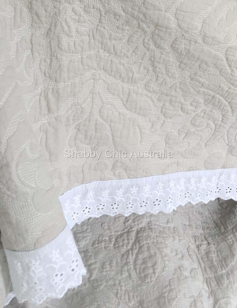 Shabby Vintage Chic Queen King Bed Quilt Bedspread Cover Set Taupe