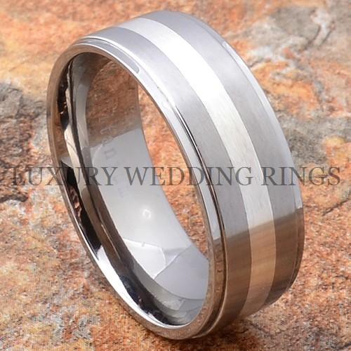 ... Ring Men's Wedding Band Silver Inlay Bridal Women's Jewelry Size 6-13