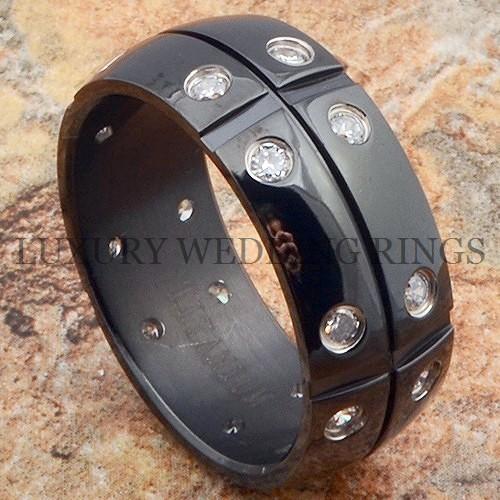 Men's Titanium Ring Diamond Wedding Band Black Bridal Jewelry Size 613