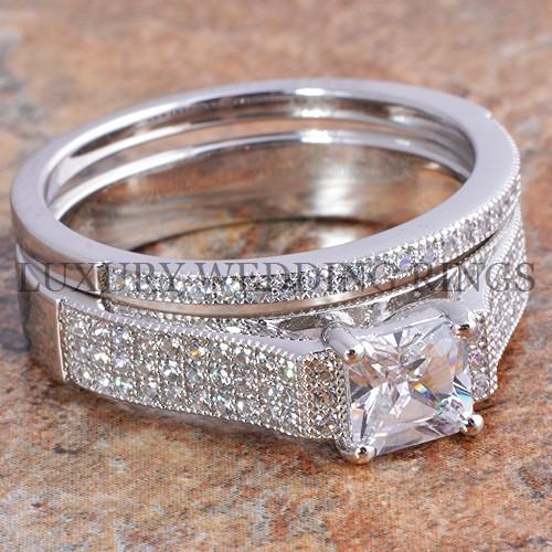 1.5Ct Princess Cut Women's Wedding Ring Set Bridal Engagement Jewelry