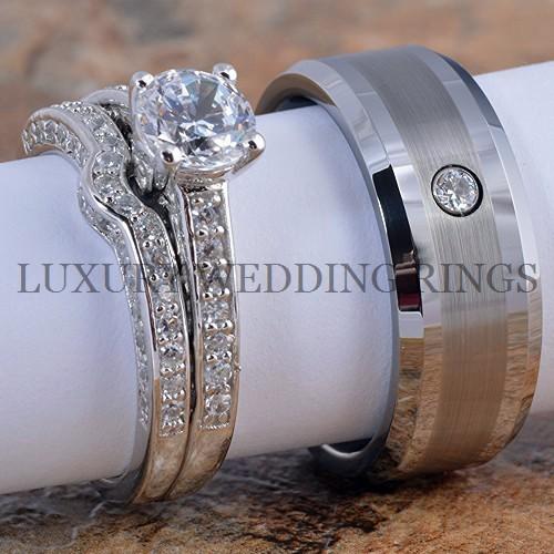 3pcs Engagement Rings Set 8mm Mens Tungsten Diamond Wedding Band Ring 3pcs Engagement Rings Set 8mm Mens Tungsten Diamond Wedding Band Ring