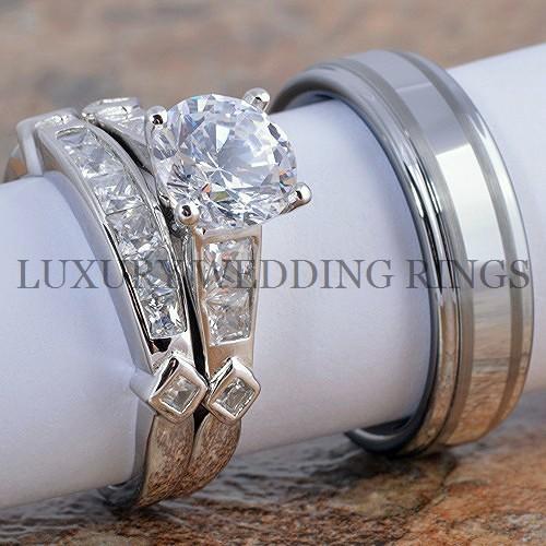 3pcs Wedding Engagement Rings Women39;s Set Tungsten Men39;s Ring Bridal 3pcs Wedding Engagement Rings Women39;s Set Tungsten Men39;s Ring Bridal