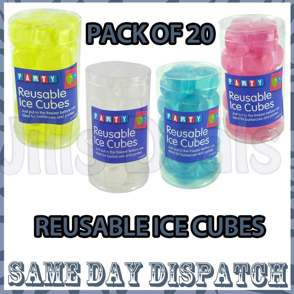 20 PC REUSABLE ICE CUBES PLASTIC COLOURED HOME PARTIES DRINKS COOL BAGS