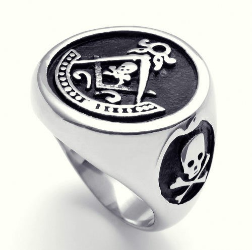 TS229 Men's MASONIC Freemasons Pirate Skull Stainless Steel Ring US Size 8-14 - Afbeelding 1 van 1